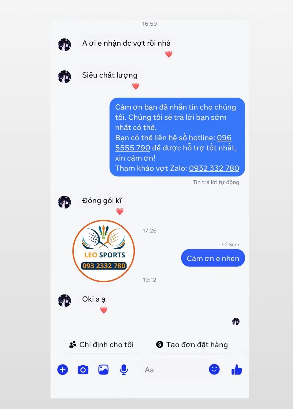 Feedback khách hàng LEO Sports